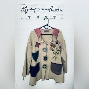 Vintage Artclothes by Jennifer Sly Kirk 3 Button Shirt Jacket Silk Wool Cotton